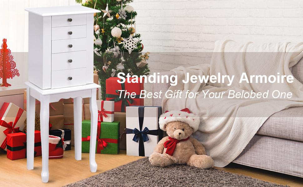 Karl home Jewelry Cabinet Armoire Chest with 4 Drawers, Flip Top Mirror, Top Storage Compartments, 2 Side Doors with 8 Necklace Hooks, 2 Shelves, White Standing Jewelry Organizer Box for Girls Gift Karl home Jewelry Cabinet Armoire Chest with 4 Drawers, Flip Top Mirror, Top Storage Compartments, 2 Side Doors with 8 Necklace Hooks, 2 Shelves, White Standing Jewelry Organizer Box for Girls Gift