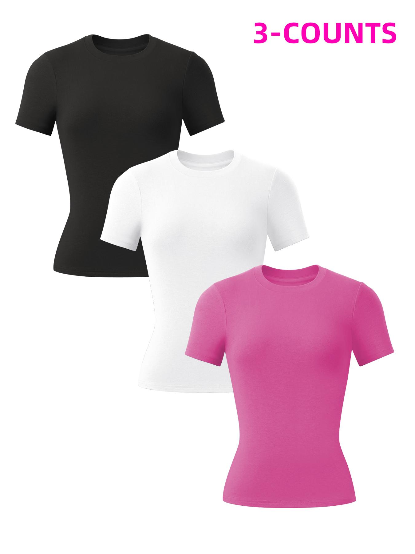 Women's Solid Sports Tee, Breathable Comfortable Short Sleeve T-shirt for Yoga Gym Workout Running, Ladies Sportswear for Summer