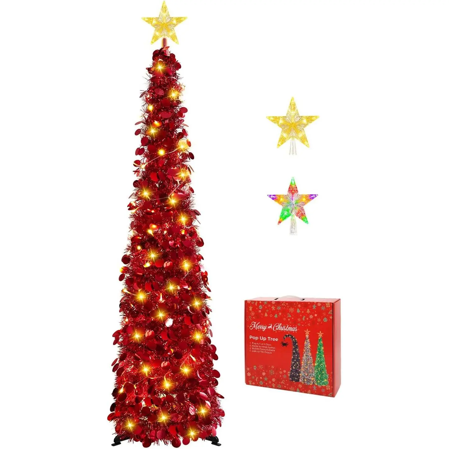 5FT Pop Up Christmas Tree with Lighted Top Star for Christmas Decorations