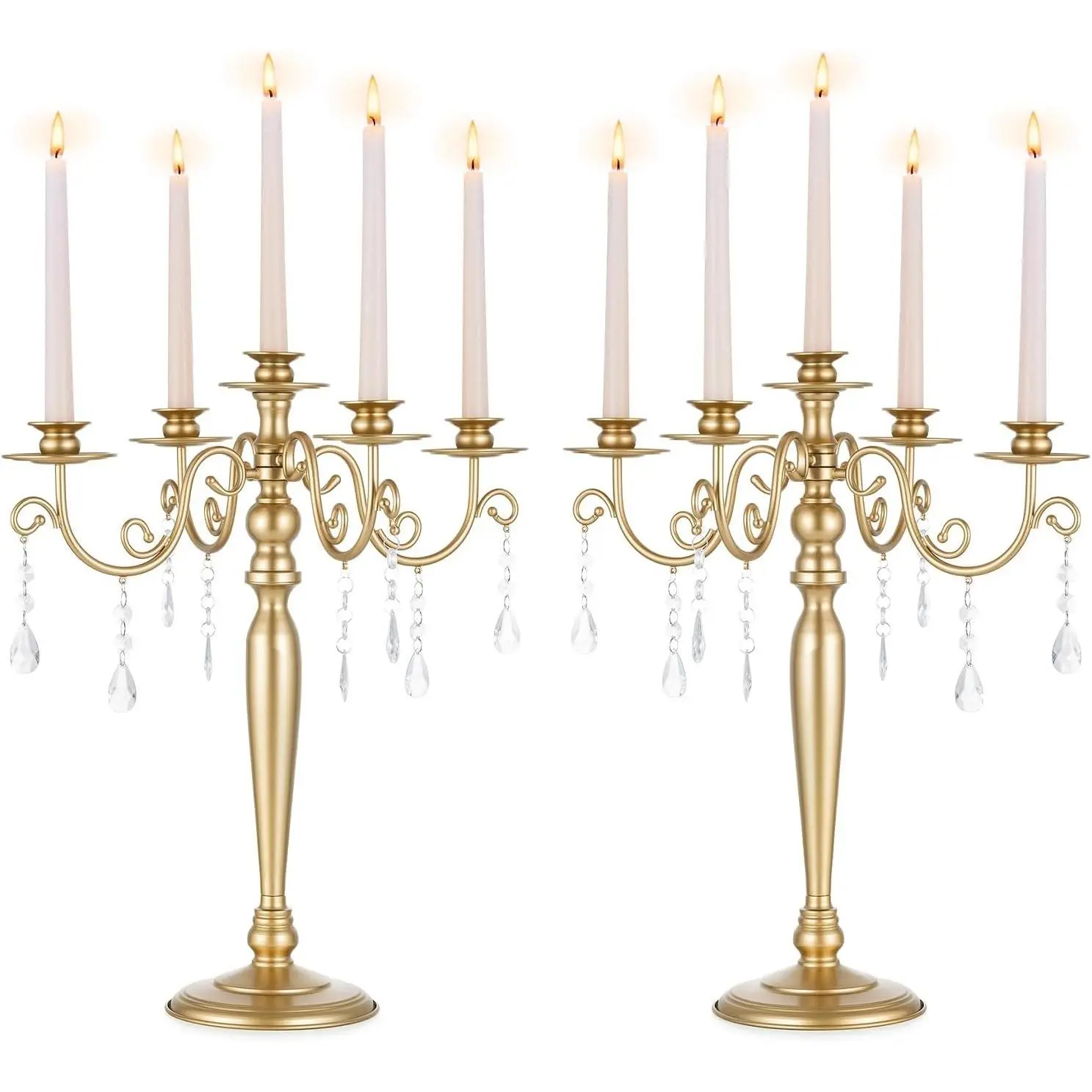 Wedding Candelabra Table Centerpiece: 5 Arm Candelabras for Candlesticks - Gold Candle Holder Set of 2 for Christmas Engagement Birthday Party Event