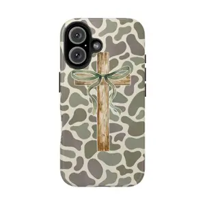 MagSafe Phone Case Rustic Wood Cross Phone Case For Christian, Camo Ribbon Bible Verse Case, Religious Faith Watercolor Wood Cross & Camo  Phone Cover For IPhone 17 16 15 14 13 12 11 Pro Max  for iPhone 17