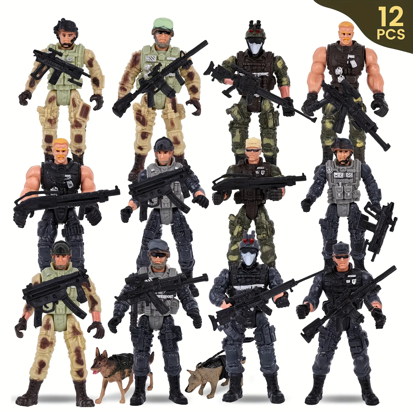 [Special Operation | Toy Soldiers] 12pcs Special Operation Toy Soldiers | Army Men Toy Set Action Figures Playset with Weapons Army Dogs | Suitable for Birthday Gift, Perfect for Easter Gift
