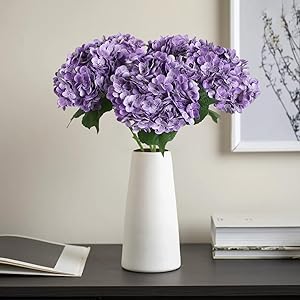 4PCS Real Blue Hydrangea Artificial Flowers 21'' Large Latex Fake Hydrangea Flowers Faux Hydrangea with Stem for Wedding Home Table Centerpieces Indoor Baby Shower Decorations (Blue)