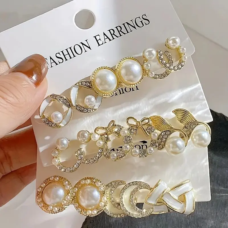 Women's 2026 Gold Pearl Ear Hoops & Hypoallergenic Bow-Mermaid Tail Stud Earrings Set - Sports & Outdoor, Daily Office Coquette Fashion Jewelry Gift, Casual Earrings Set, Hoop Earrings