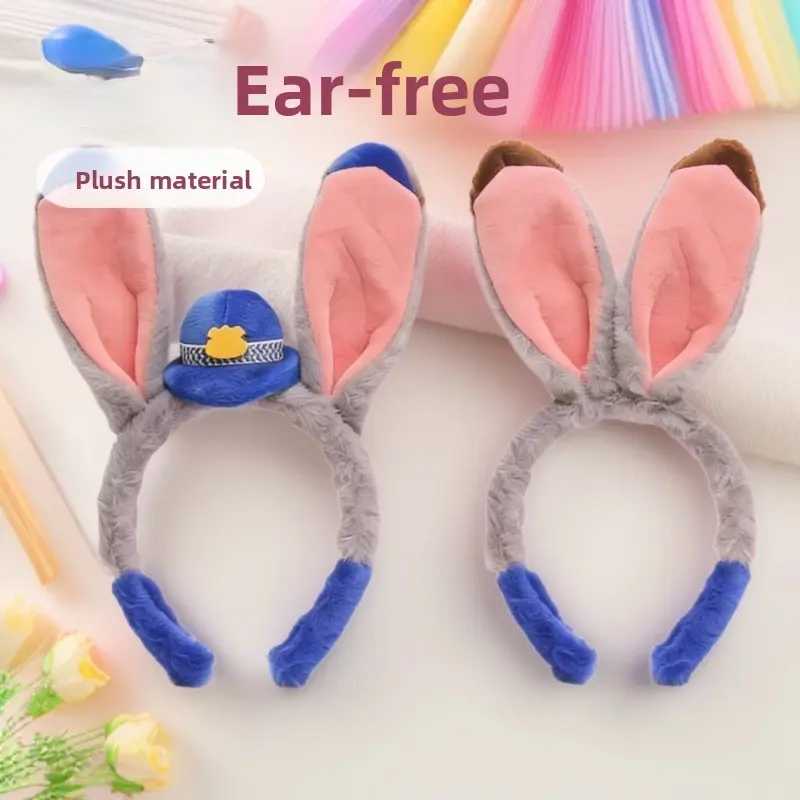 2pcs Party Decor Headbands, Bunny Plush Hair Bands for Women, Cute Cartoon Accessories, Rabbit Ears Performance Clips, Amusement Park Photo Props