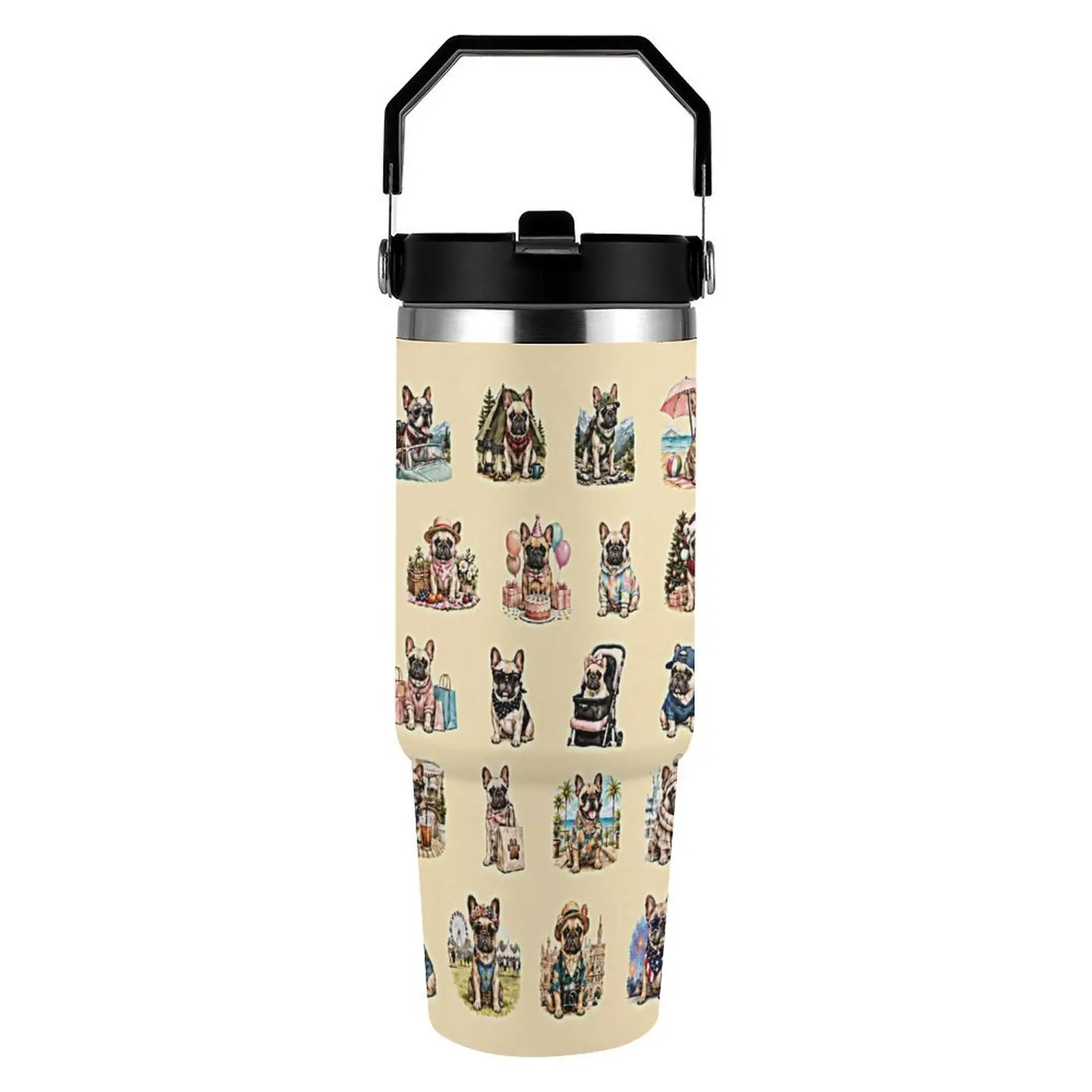 French Bulldog 30oz Handle Car Tumbler