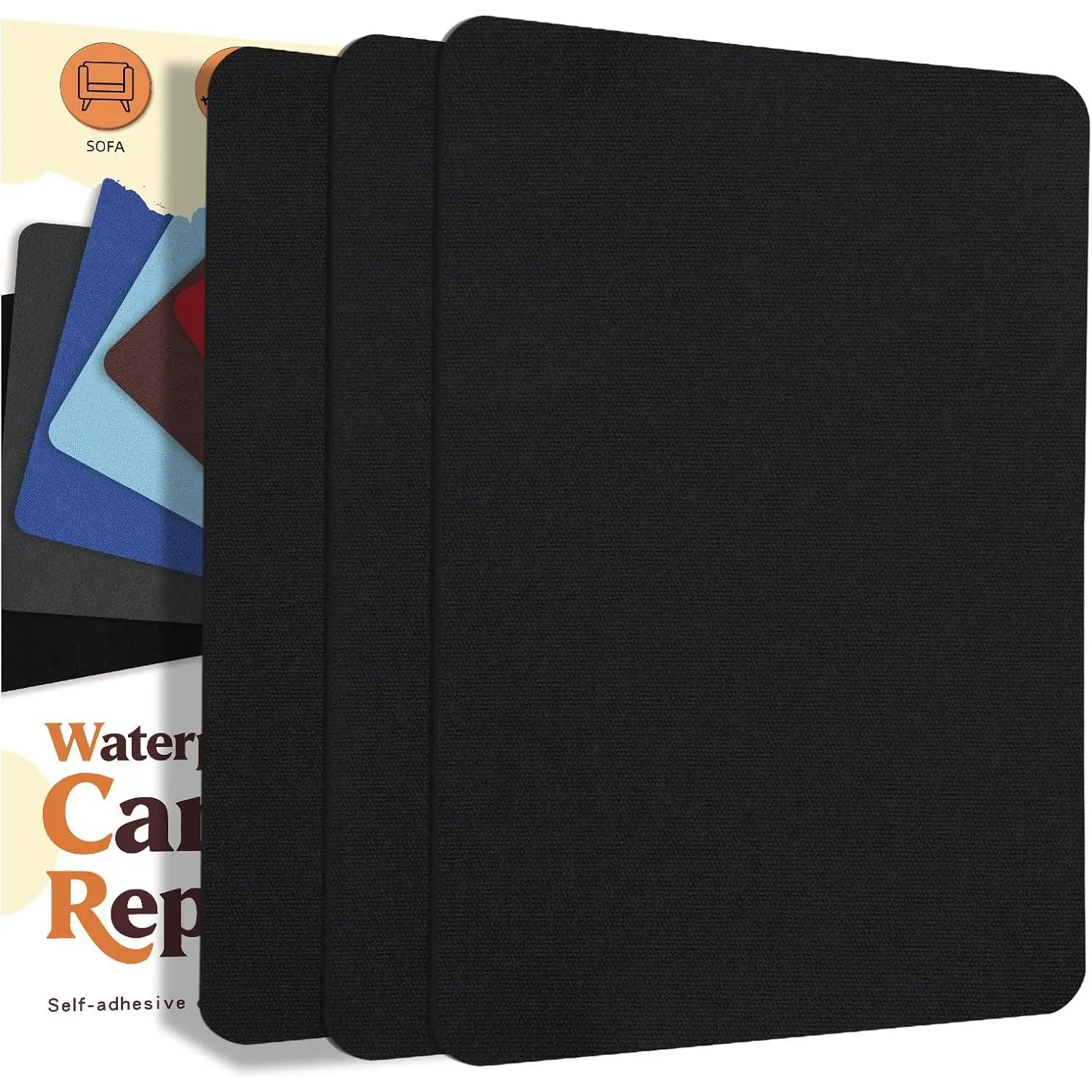 Canvas Repair Patch, Self Adhesive  9x11In, Black | 3 count Fabric Repair Tape Kit for Boat Covers, Tents, Sofa, Tarps, Bag Furniture, Outdoor Canvas Fabric  Repair