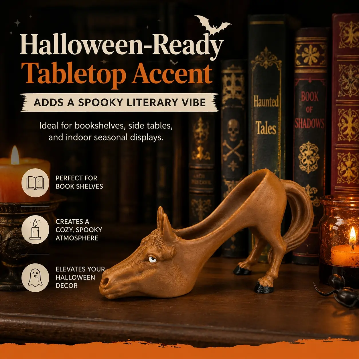 Horse High Heel Shoe Decorative Storage Rack Figurine, Unique Halloween Horse Sculpture Ornament, Creative Tabletop Shelf Display Stand for Bookshelf, Desk, Mantel, Entryway, Home Office and Seasonal Indoor Decoration