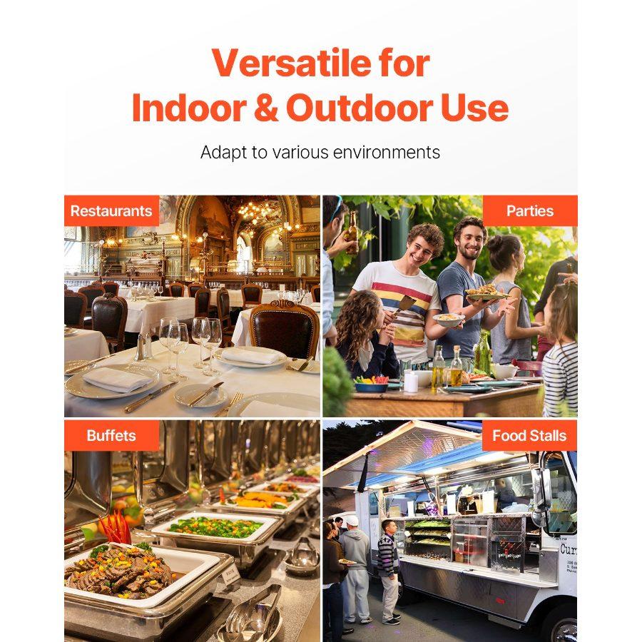 VEVOR Countertop Food Serving Display Container, 4 Pan Stainless Steel Food Serving Tray, Buffet Condiment Dispenser Display Rack with Clear Lid 3 Freezer Boxes, for Restaurant Hotel Kitchen Party