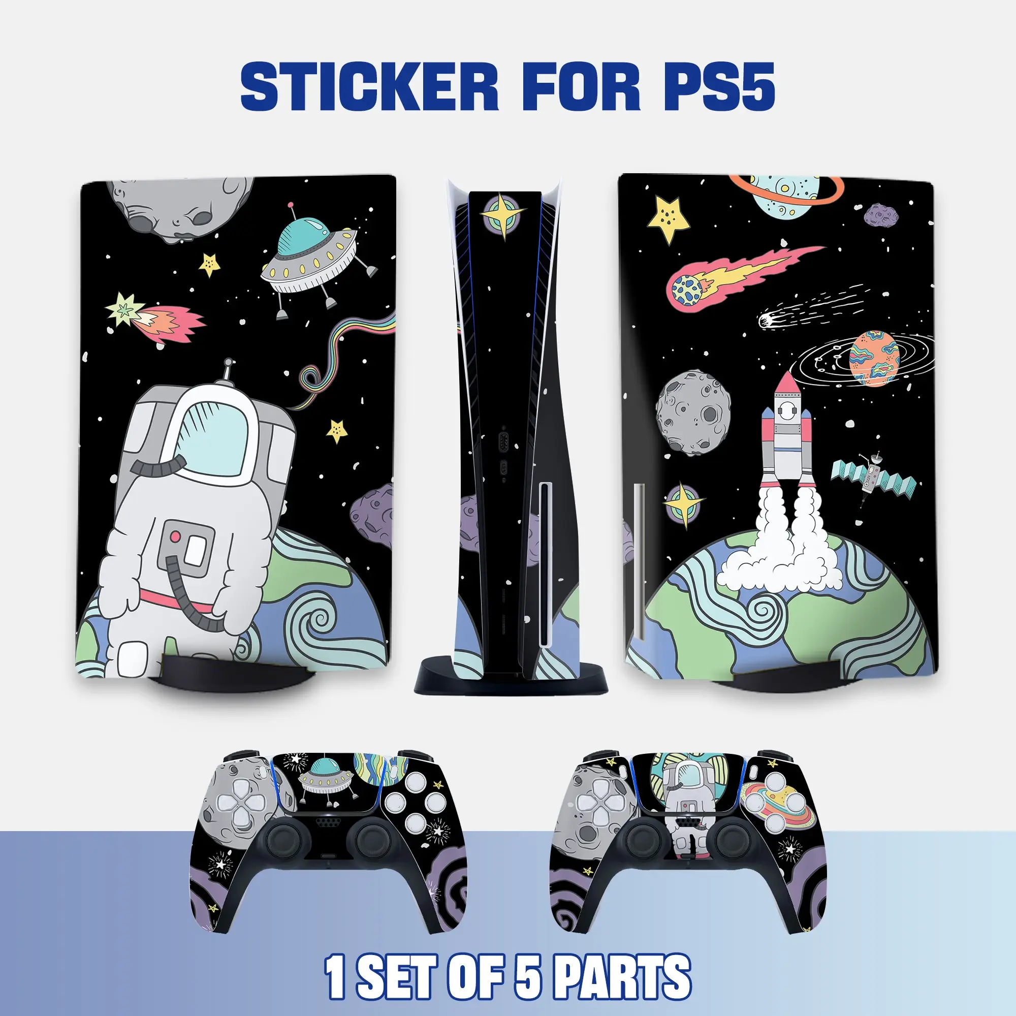 Ps5 Disc Edition Controller Vinyl Sticker Set, Food Flying Saucer Cartoon Graffiti Pattern, Scratch-Resistant Waterproof Durable, Removable Game Console Protector Film