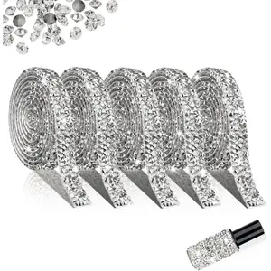 5 Rolls Rhinestone Ribbon - 5 Yards Rhinestone Strips Self Adhesive - Glitter   Bling Tape for Wedding Decor, Party Supplies, DIY Crafts,  Accessories()