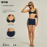 MFVIM Women's 2-Piece Color-Block Backless Bra & High-Waisted Striped Athletic Shorts Set - Sports Fitness Outfit, Matching Sets for Women, Suitable for Yoga, Running,back to school,back to school haul