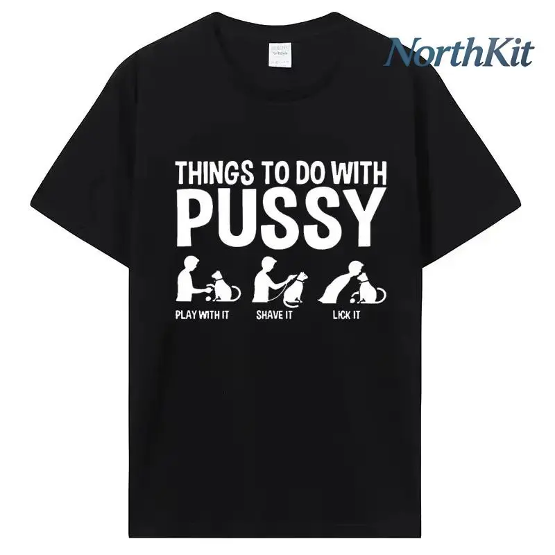 Unisex Casual Cartoon Cat Graphic T-Shirt, Sporty Loose-Fit Short Sleeve Streetwear Top for All Seasons, Sporty Sports Tops