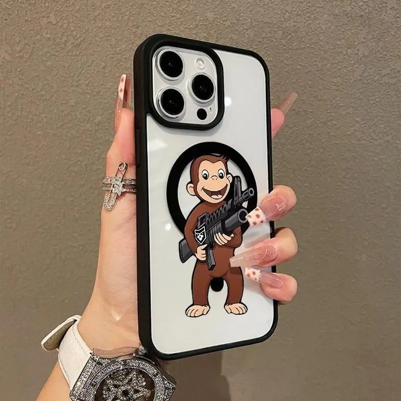 Multi-Model MagSafe Magnetic Snap-On Cellphone Smartphone Casing - Premium Shockproof Protector Cover with Playful Primate Art, Funny Stickers, Printing (Black-QXE715M73512, QXE715) Fits iPhone 17 Air, 16, 15, 14 Pro Max, 13, 12 Plus