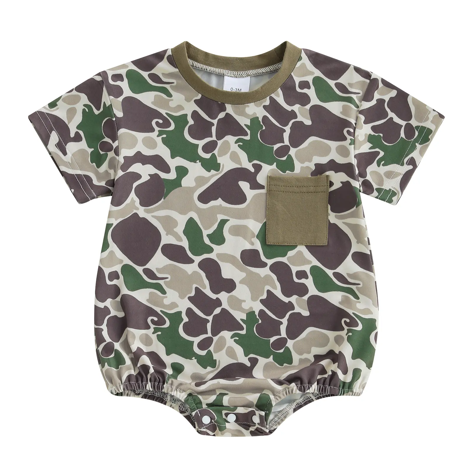 Baby Boy Summer Casual Jumpsuit Short Sleeve Romper Outfit Camouflage Neck Loose Fit  Romper