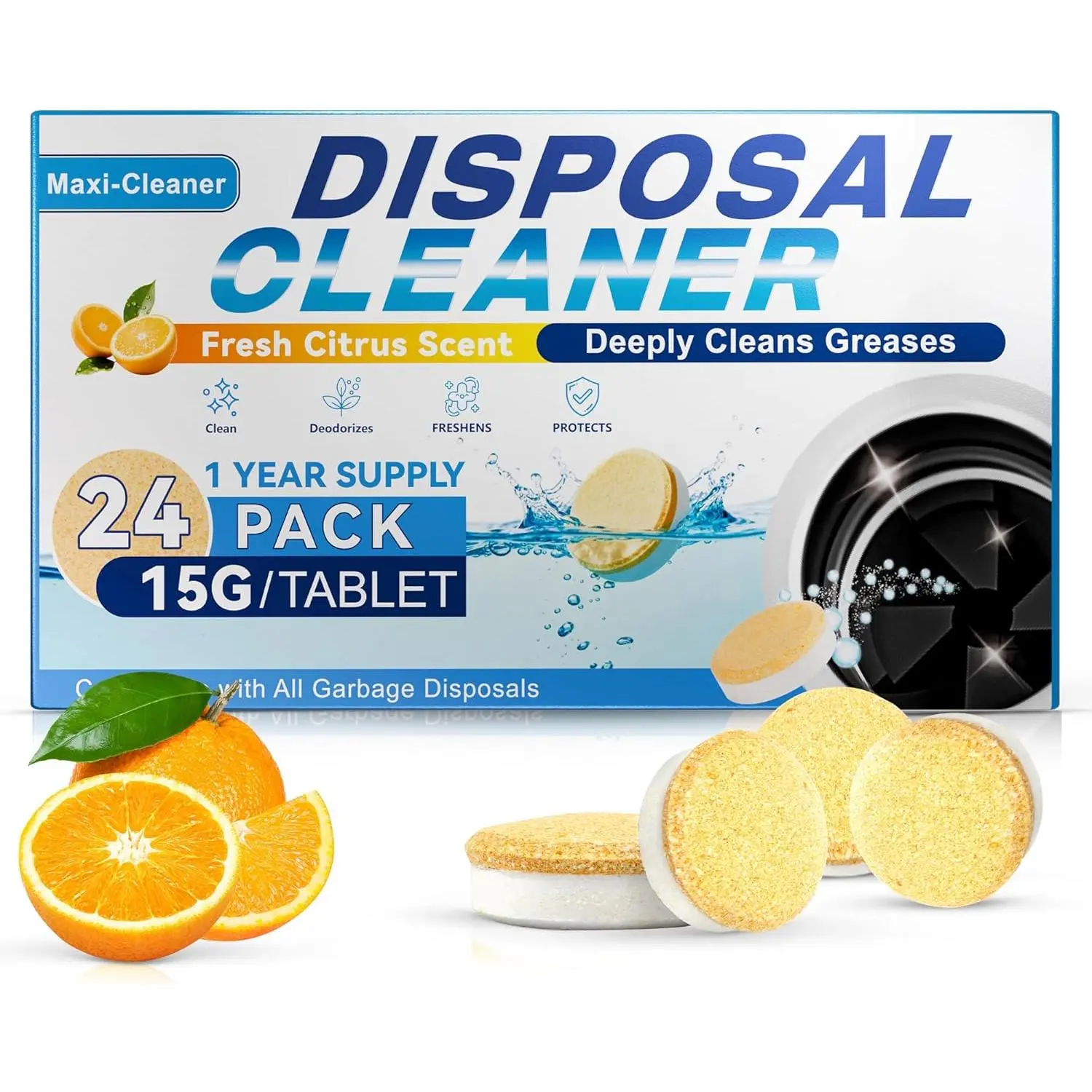 Garbage Disposal Cleaner Deodorizer Tablets 24 Pack Dishwasher cleaning supplies Washing Machine Fresher Sink Drain Kitchen Drain Cleaning Care Odor Disposer With Foaming Action