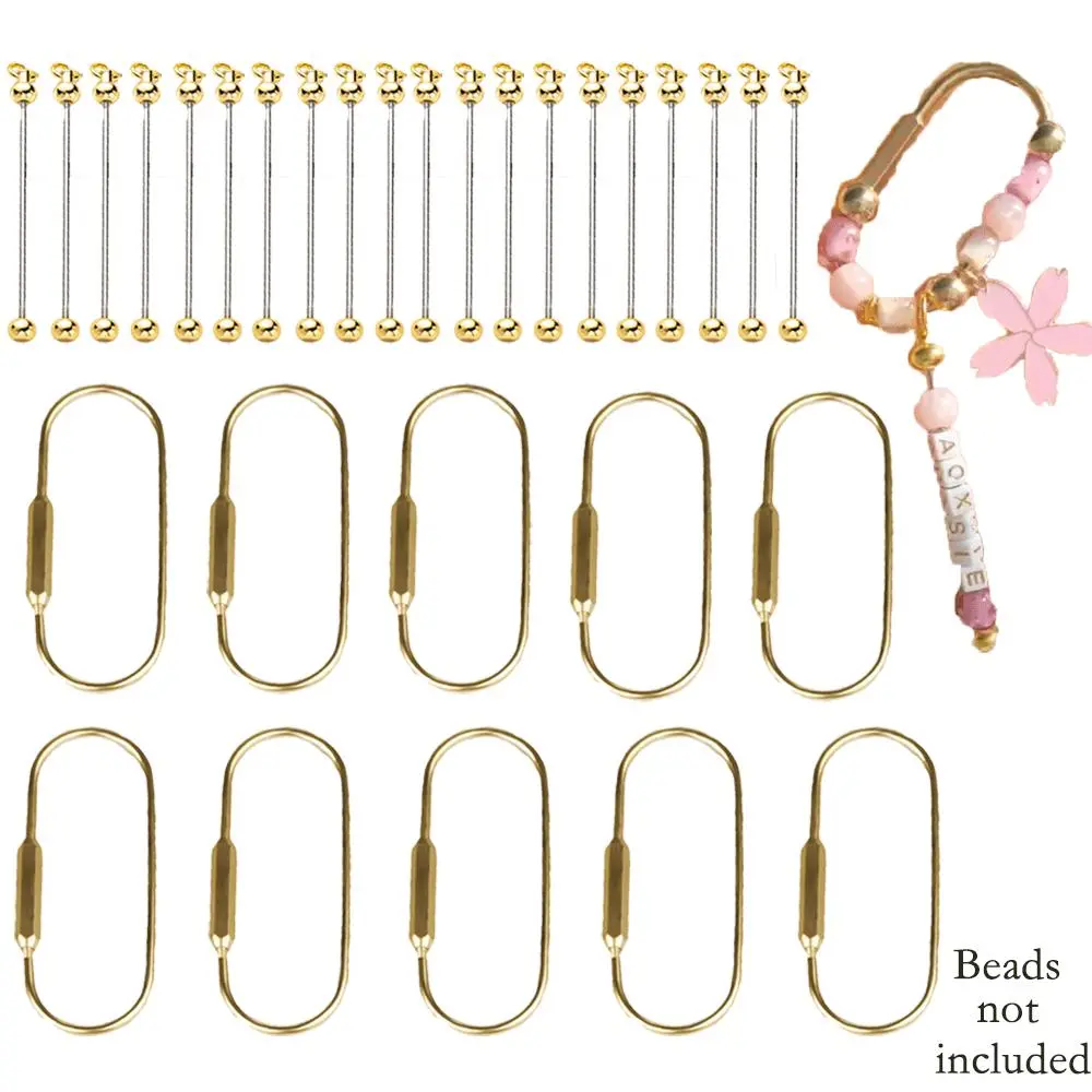 30/15pcs Hexagon Keyring Set With Beadable Bars, Keychain Accessories For DIY Keychains, Holiday Gift, Birthday Gift
