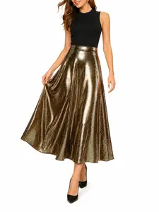 Women’s Shiny Sequin Maxi Skirt, High Waist A-Line Long Party Skirt, Elegant Stretch Skirt for Evening Wear