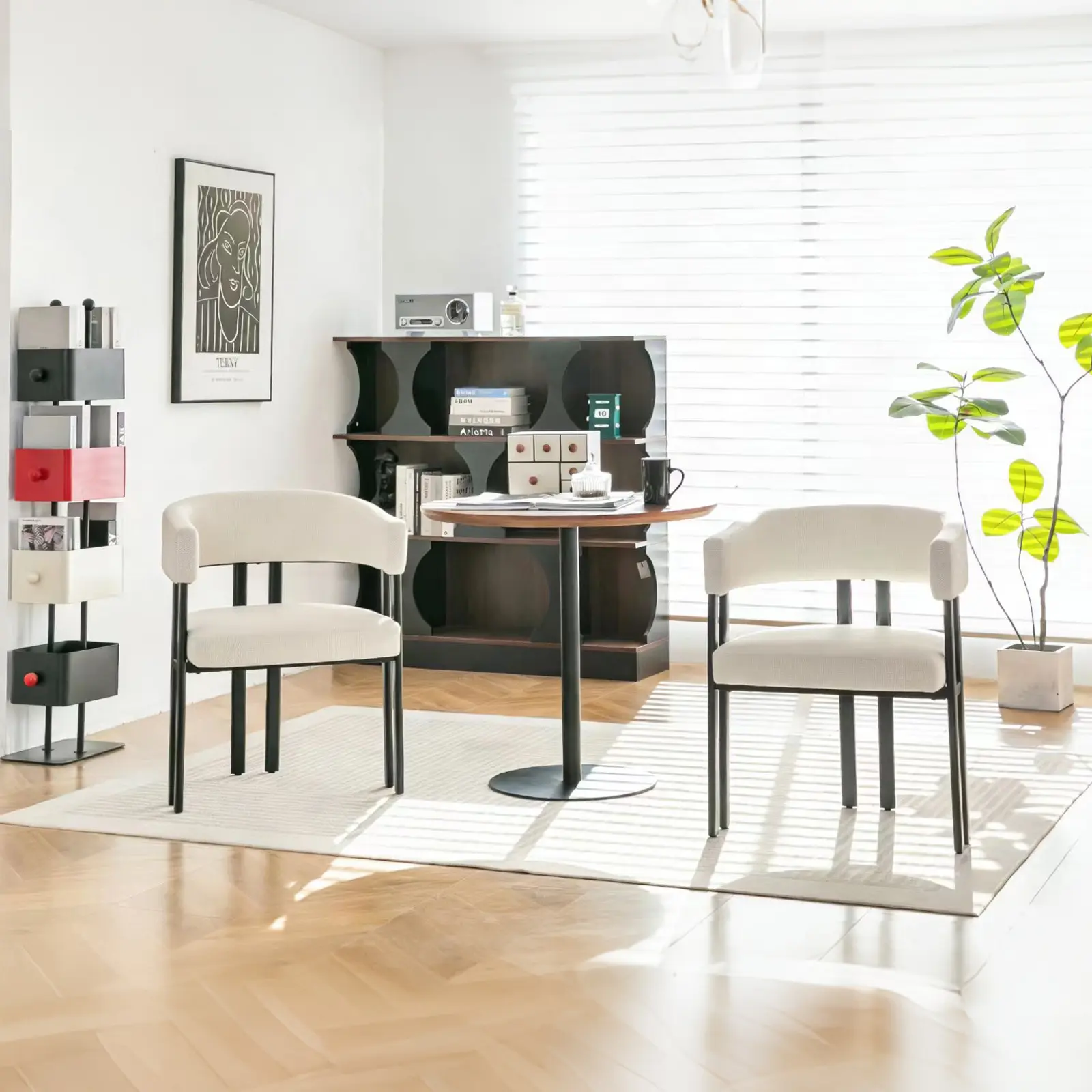 ARCH Modern Faux Leather Barrel Dining Chairs (Set of 2, 2 Seats) - Upholstered with Integrated Curved Back & Integrated Arms, Metal Frame - for Dining Room, Kitchen, Living Room (White PU Faux Leather Option), Barrel Chairs