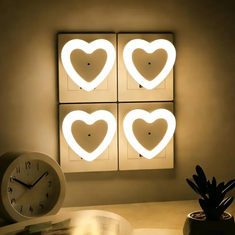 LED Night Lights Plug in(4-Pack), Dusk to Dawn Sensor Auto-On/Off, Heart Shaped Nightlight 0.5W for Bedroom, Bathroom, Kids Room, Hallway, Toilet(Warm White)