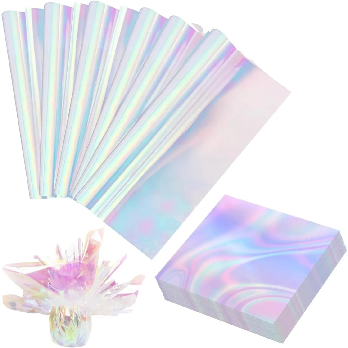 200Pcs 9x9 Inch Cellophane Sheets Iridescent Cellophane Wrap for Candy DIY Arts Crafts Valentine's Day Decoration