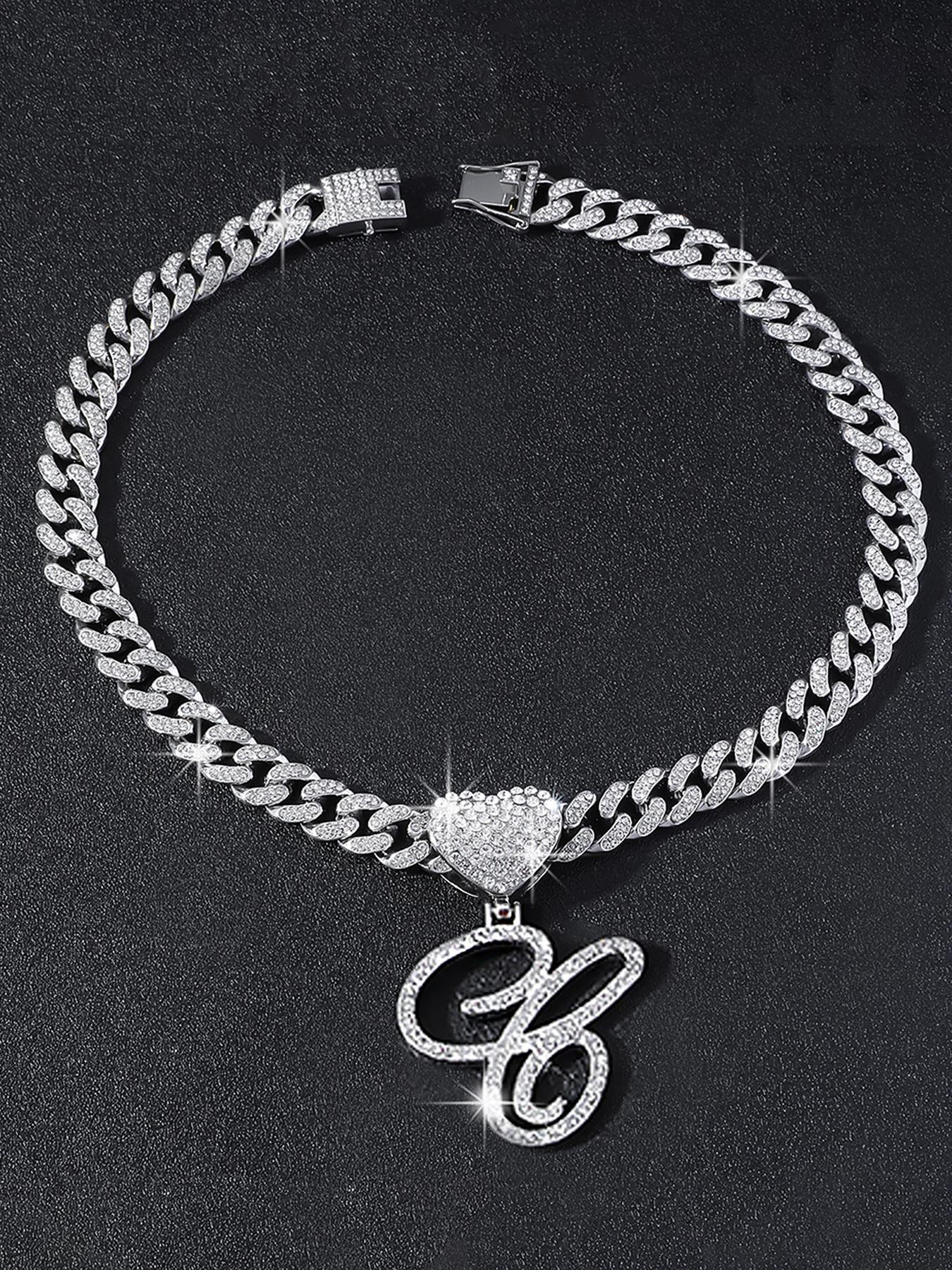 Rhinestone Decorated Letter Design Pendant Necklace, Fashion Jewelry for Party, Daily Clothing Decor, Trendy All-match & Exquisite Jewelry for Birthday Gift, Fashionable Rhinestone Decorated