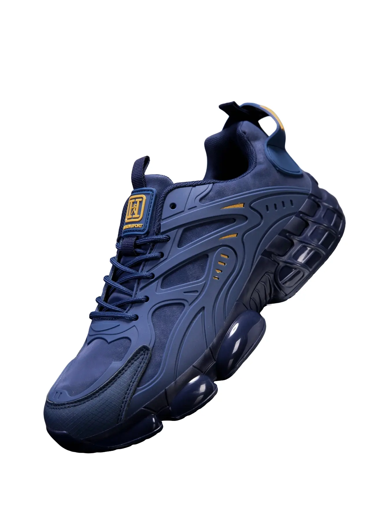 Men's Tactical High-Performance Sneakers, Full Blue Color, Durable PU Leather, High Elastic Air Cushion, Sporty Style, All Seasons