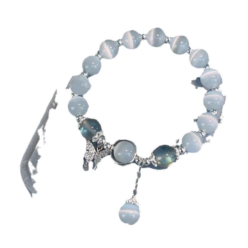 Internet celebrity imitation cat's eye stone blue moonstone ins niche peace and joy pendant bracelet for women
