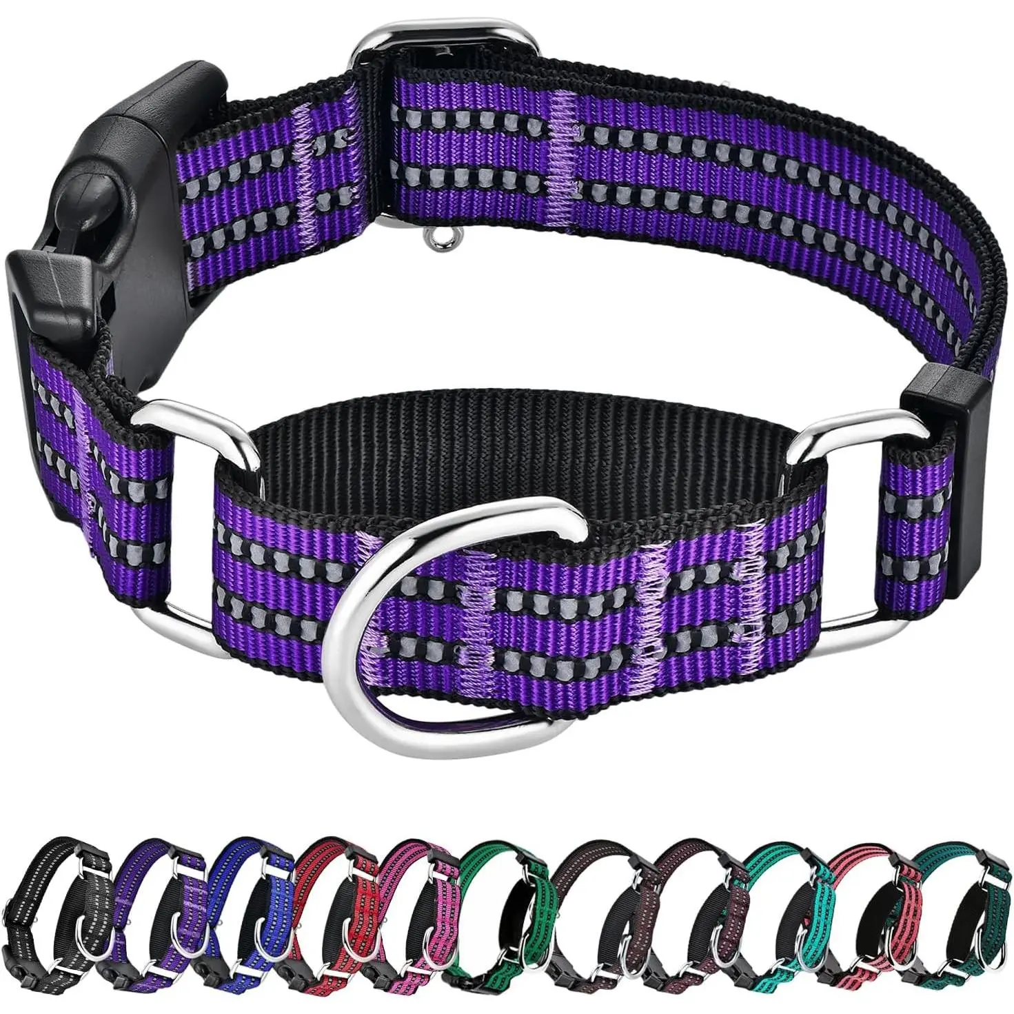 Martingale Collar for Dogs Reflective Nylon Dog Collar with Quick Release Buckle Adjustable Training No Slip Dog Collars (Medium, Purple)