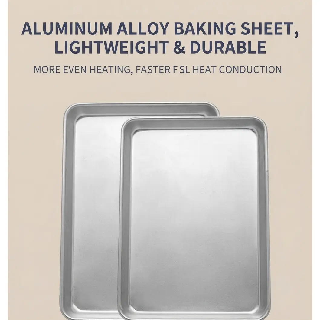 【HUOMAQFAN】 2-Pack Natural Aluminum Half Sheet Pans (18x13 in) - Commercial-Quality Baking Cookie Trays, Durable, Warp-Resistant for Baking, Roasting