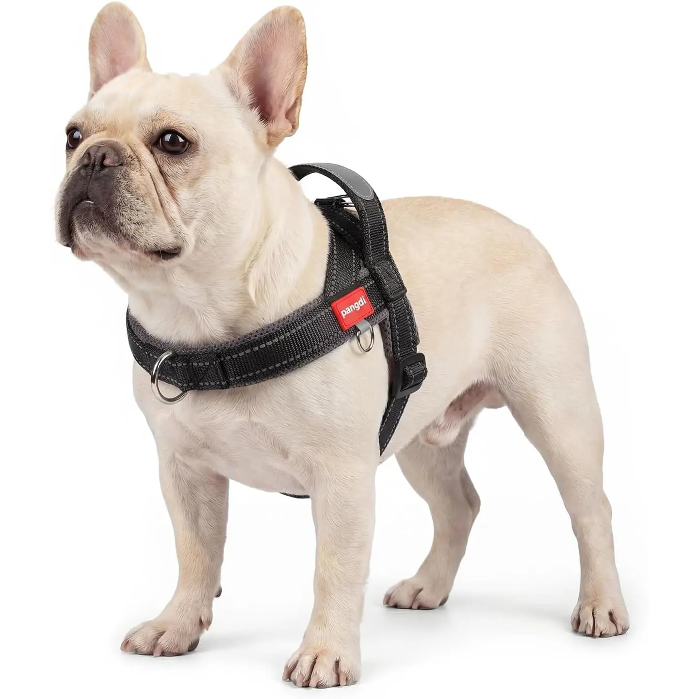 No Pull Dog Harness with Handle, Reflective Dog Vest, Black, L| Adjustable, Front Leash Clip, Safety Lock Buckle, Breathable Mesh Padded, Quick Fit, for French Bulldog & Medium Dogs