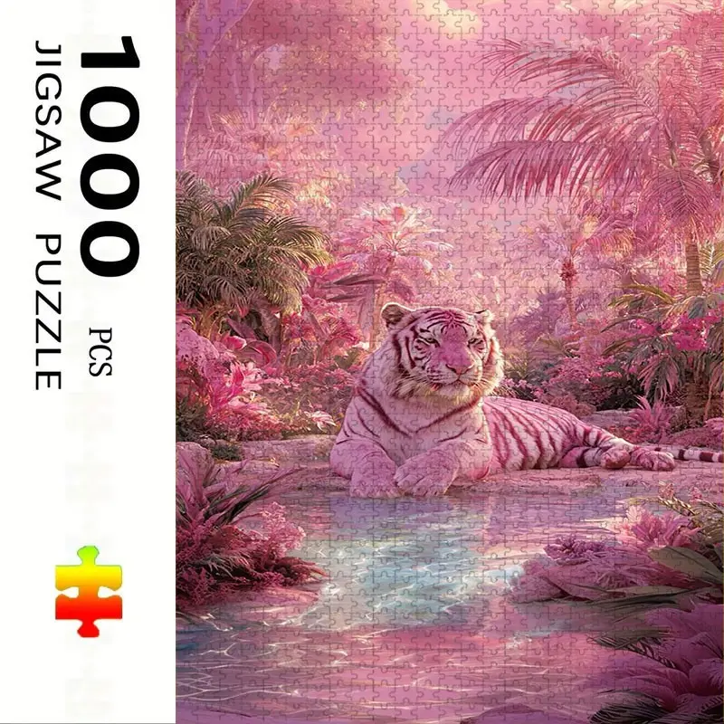 1000 Piece Tiger Vacation World Puzzle, Large Adult Family Interactive Toy, DIY Home Decor Brain Challenge, Festive Gift, Durable Puzzle
