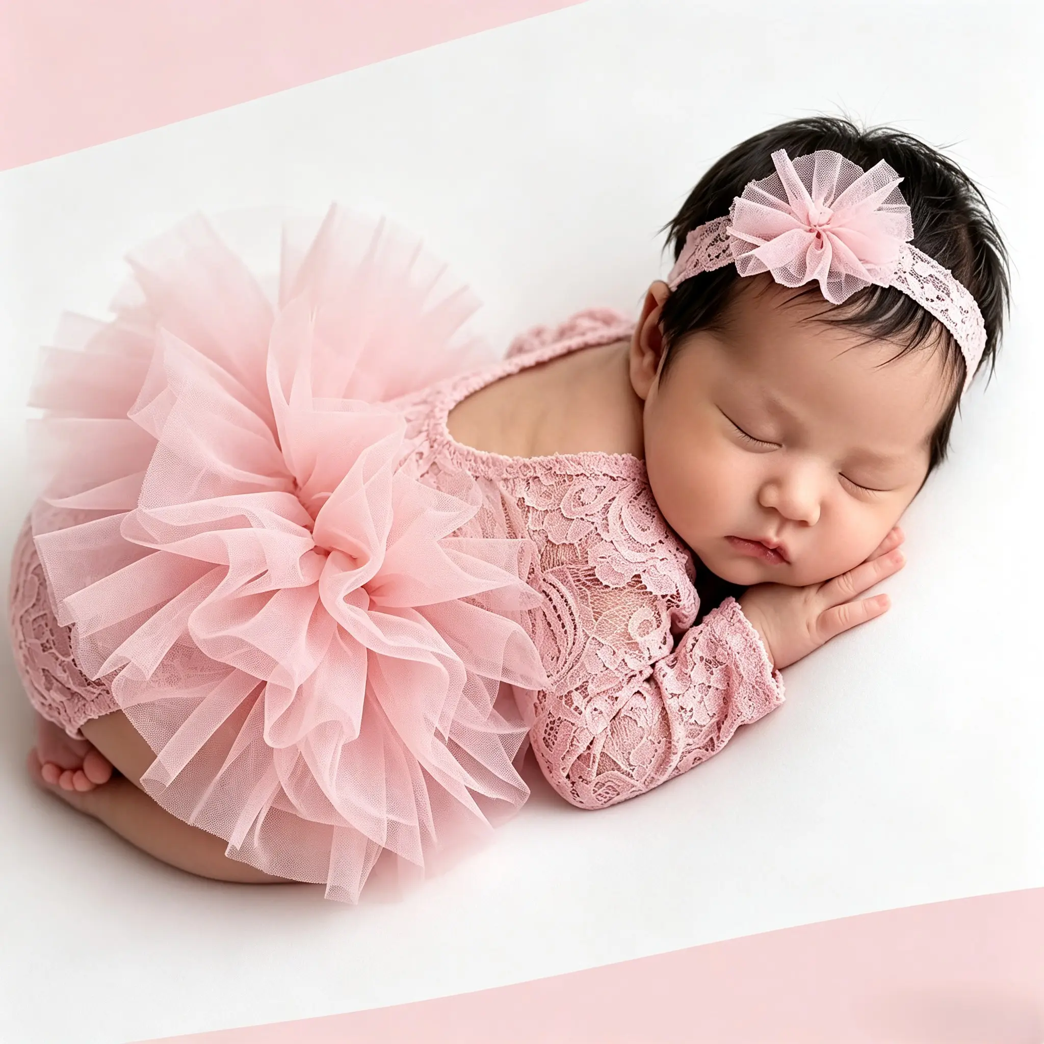 Newborn Photoshoot Outfits Girl | Lace Romper & Headband For Photo, Baby Girl Photography Props