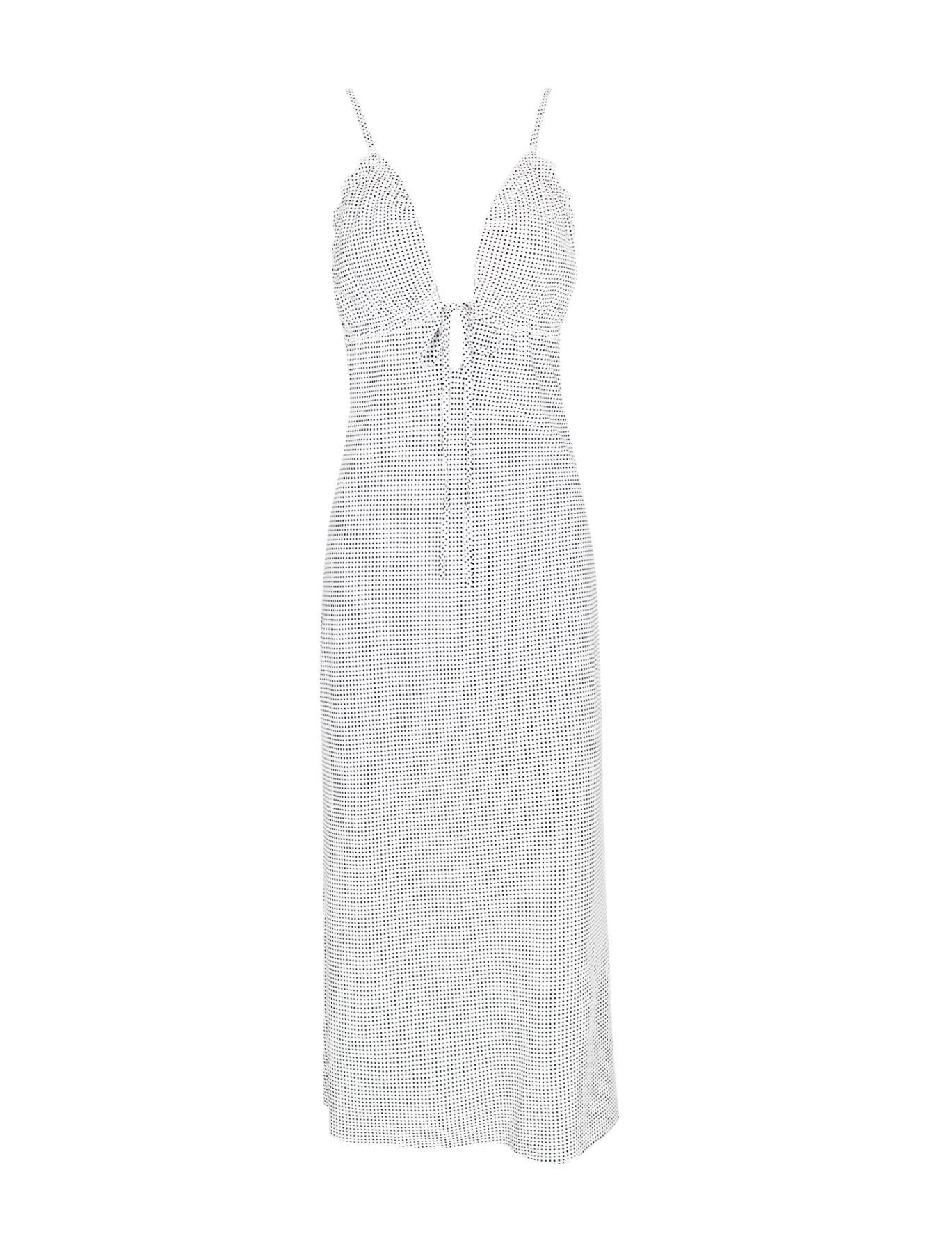 Women's Polka Dot Print Frill Trim Tie Front Cami Dress, Casual Boho Style Fitted Adjustable Strap Zipper Back Midi Dress for Summer, Capri Sun Dress, Ladies Clothes for Beach Holiday, Casual Boho Fashion