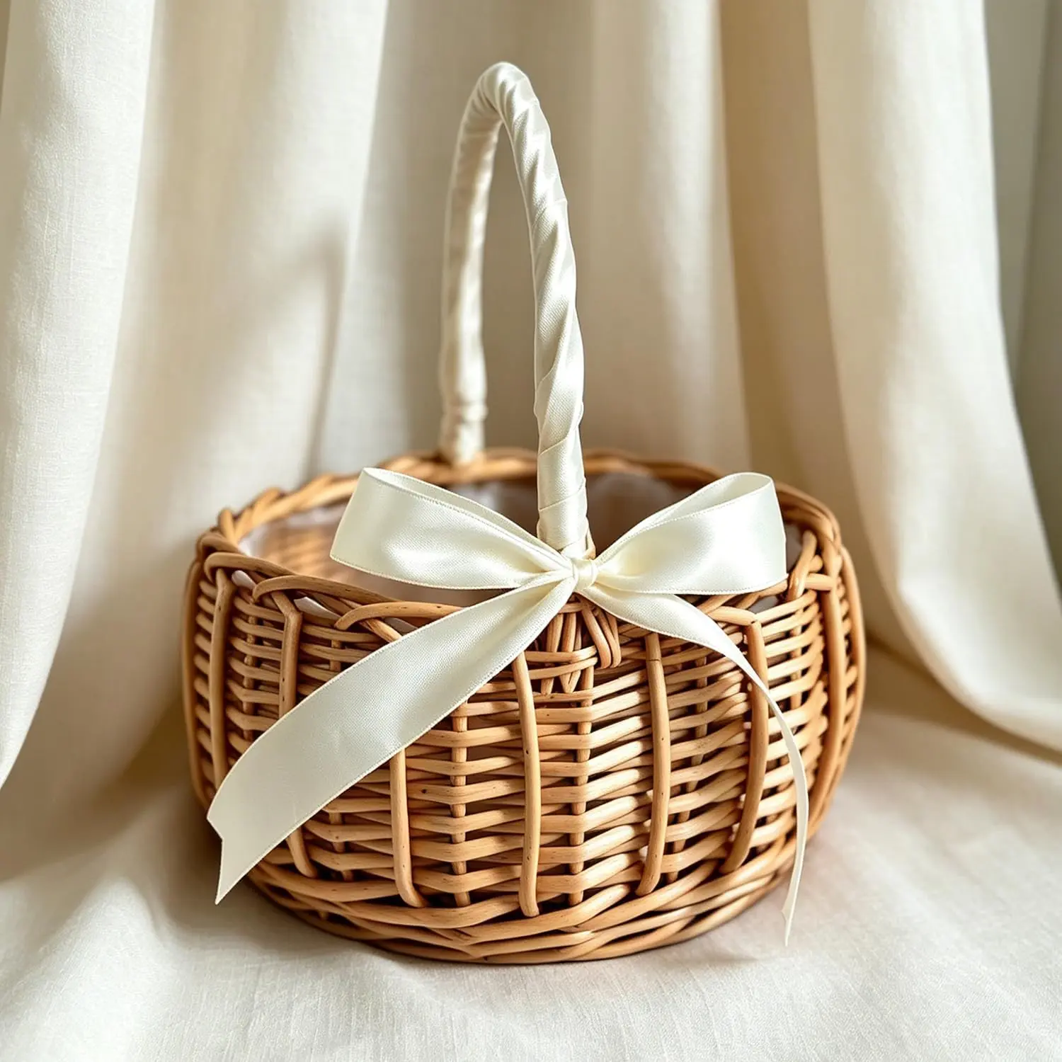 Flower Girl Baskets Wicker Basket Rustic Wicker Picnic Basket with Handle Cute Rattan Easter Baskets Wicker Storage Basket Decorative Basket for Wedding Garden and Home Decor