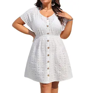 Yonique Plus Size Swimsuit Cover Up Women - Button Down Bathing Suit Coverup V Neck Hollow Out Beach Dress Swimwear DealsForYouDays