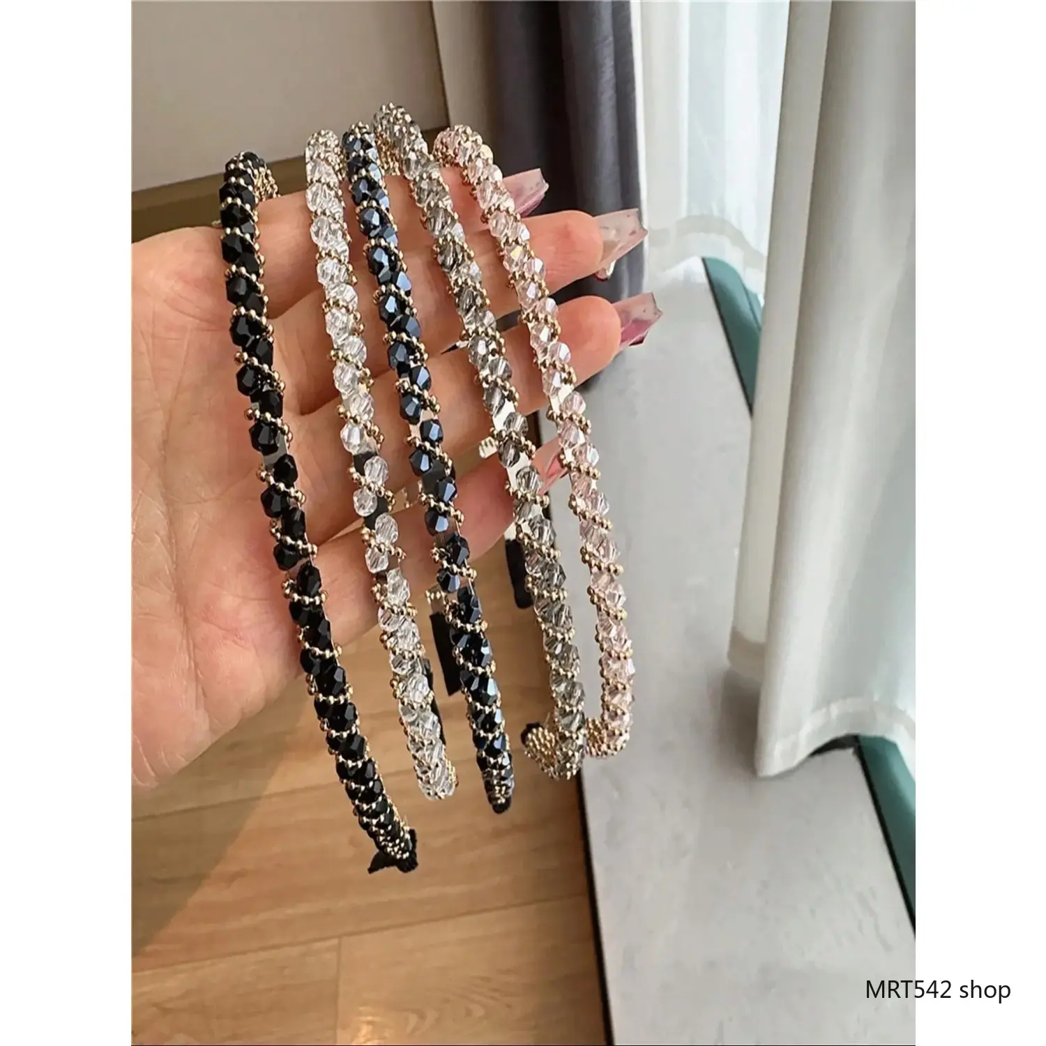 Women's 5-Pcs Rhinestone Headbands Set, Thin Metal Glitter Crystal Hair Hoops, Stackable Bling Hair Accessories for Women, Wedding Party Gifts