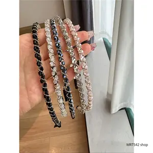 5 Pcs Set Rhinestone Headbands for Women Thin Metal Glitter Crystals Hair Hoops Bling Diamond Stackable Hairbands Wedding Party Gifts