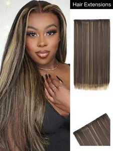 Dark Brown with Light Brown Highlights 5 Clips One Piece Hair Extensions, 24/40 Inch Super Long Straight Hair, U-Shape Design, No Layer Separation, Stylish Hair Pieces for Holidays, Carnival, Music Festival, Halloween & Christmas