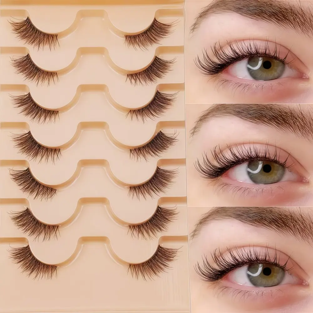 7 Pairs Half-Length False Eyelashes, Transparent Stem, Cat Eye Tips, 3/4 Accent Lashes, 4-11mm C Curl, Reusable, Perfect for Daily Use, Parties, Halloween, Christmas, Fake Eyelashes