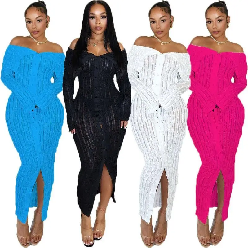 Off Shoulder Ruffle Dresses for Women Sexy Long Sleeve Button Down See Through Bodycon Maxi Dresses modern victorian