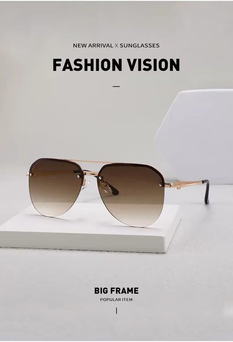 New Fashion Metal Half Frame Women's Outdoor Sunglasses Classic Double Beam Glasses