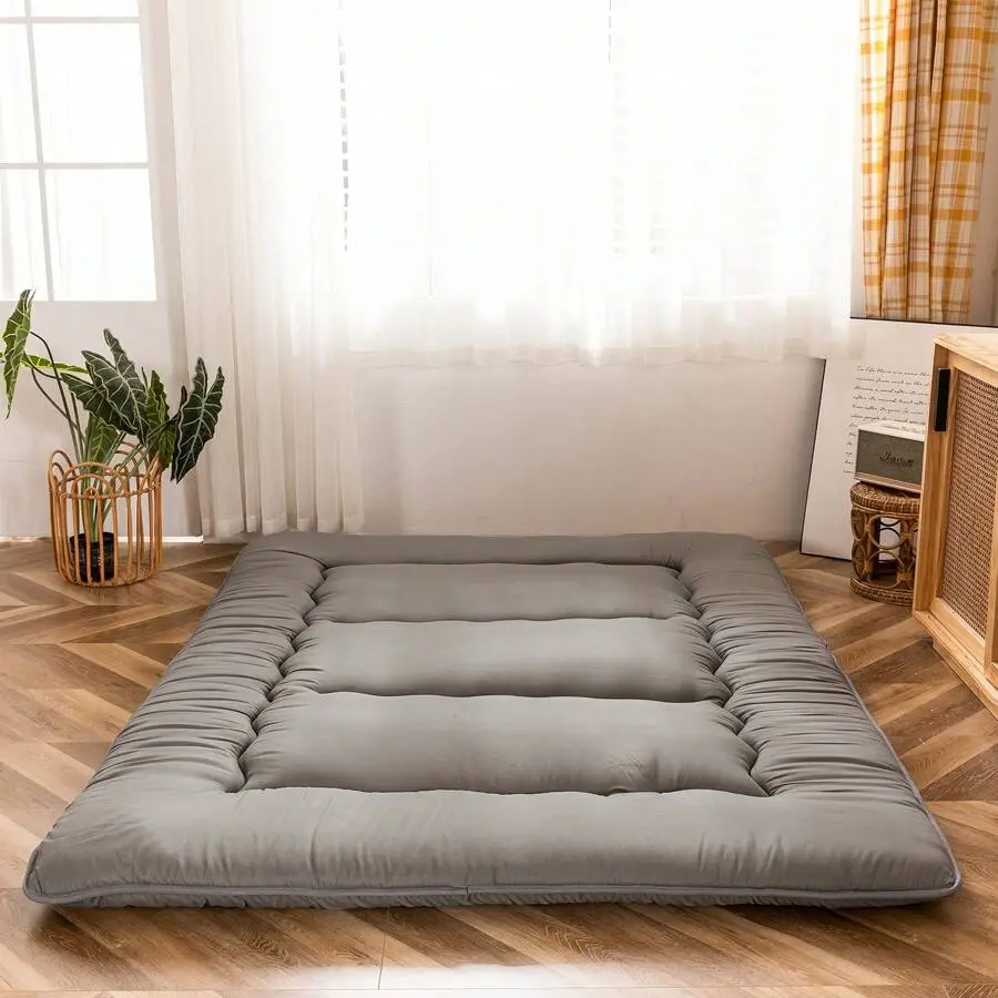 Japanese Floor Mattress Futon Mattress, 4" Thicken Tatami Sleeping Pad Foldable Roll Up Mattress Boys Girls Dormitory Mattress Pad Kids Floor Lounger Pillow Bed