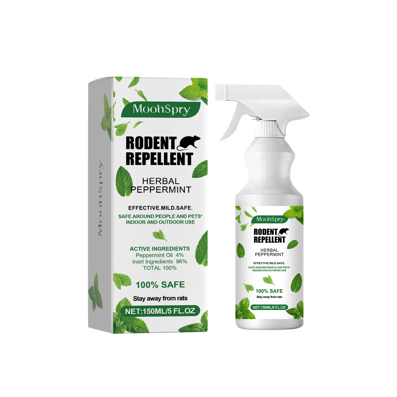 Peppermint-flavored mouse repellent spray, outdoor garden mouse repellent, rodent prevention, trapping and mouse repellent spray