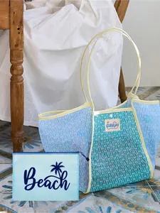 Large Capacity Beach Bag, Mesh Shopping Bag, Travel/beach Storage Bag, Swim Bag, Coconut Tree Print Makeup Bag, Transparent Nylon Zipper Case