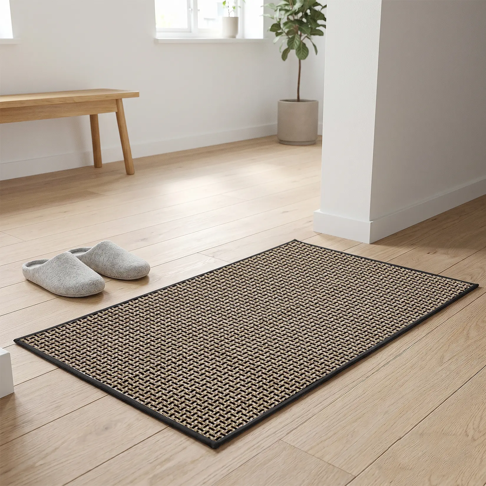 Ultra Thin 0.2in Entry Doormat Water Dirt Absorbent Polyester Floor Mat, Non-Slip Rubber Back Reinforced Edge Machine Washable Rug for Front Door Kitchen High Traffic Areas