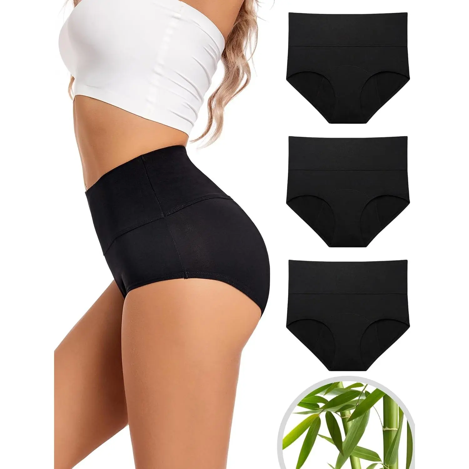 Women's High Waist Reusable Leak-Proof Period Panties - Viscose, Breathable, Elastane Fabric, Heavy Flow & Postpartum Safe, X-Small to 4XL, Teens' Lingerie Briefs
