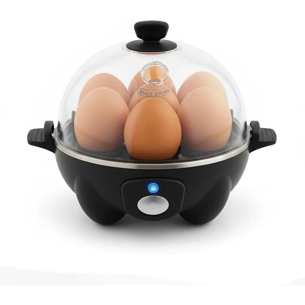 Rapid Egg Cooker, 7 Hard Boiled Eggs, Black |   Electric Egg Poacher, Boiler, Steamer & Omelette Maker Machine, Soft or Poached Eggs for Breakfast, Auto Shut-Off, BPA-Free