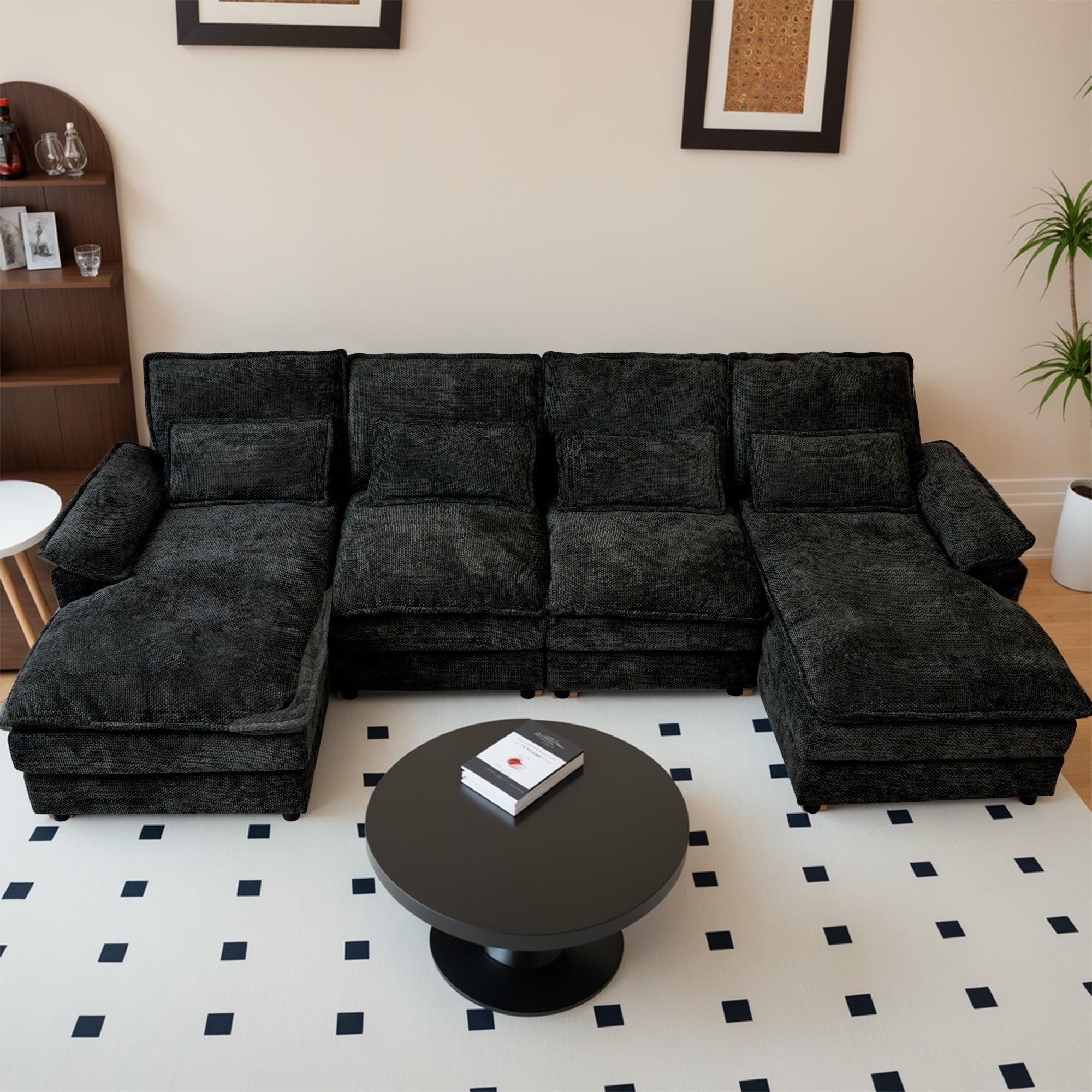 110" Modular Sectional Cloud Couch with Double Chaise Lounge, U Shaped Chenille Upholstered Leisure & Couches with Memory Foam and Waist Pillows for Living Room Office sleeper sofa 110" Modular Sectional Cloud Couch with Double Chaise Lounge, U Shaped Chenille Upholstered Leisure & Couches with Memory Foam and Waist Pillows for Living Room Office sleeper sofa