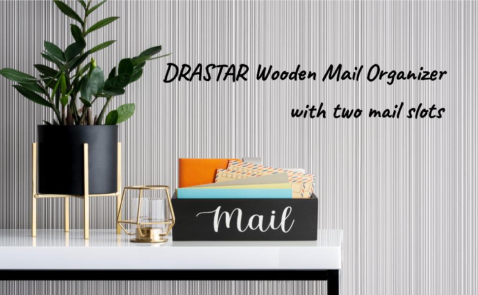 Mail Organizer, Mail Holder with Slots, Mail Basket for Wall Table Countertop, Wood Desk Mail Organizer, Black Envelope Holder for Home Office Decor